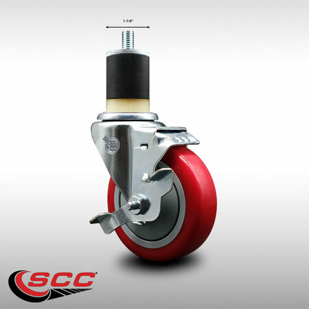 Service Caster 4'' SS Red Poly Swivel 1-7/8'' Expanding Stem Caster with Brake SCC-SSEX20S414-PPUB-RED-TLB-178